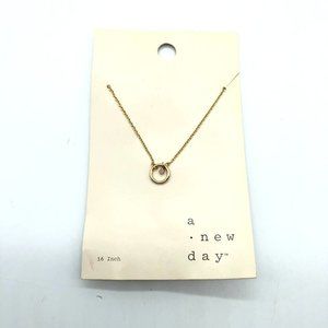 A New Day Necklace Dainty Rhinestone Pink Gold Tone 16"